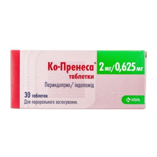 Ко-Пренеса 2 мг/0,625 мг таблетки №30  в місті Богородчани : ціни, характеристика.  - фото №1 Ко-Пренеса 2 мг/0,625 мг таблетки №30  в місті Богородчани : ціни, характеристика.