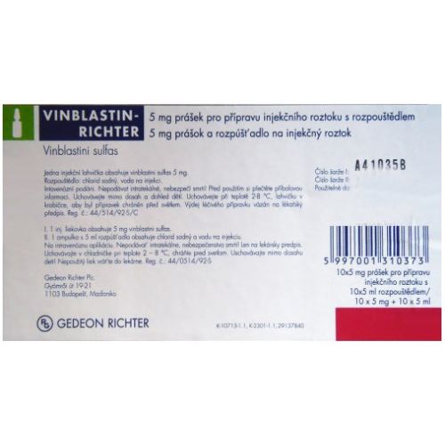Вінбластин-Ріхтер ліофілізований порошок для ін'єкцій 5 мг флакон, 5 мл ампула №10 ціна - фото №1 Вінбластин-Ріхтер ліофілізований порошок для ін'єкцій 5 мг флакон, 5 мл ампула №10 ціна