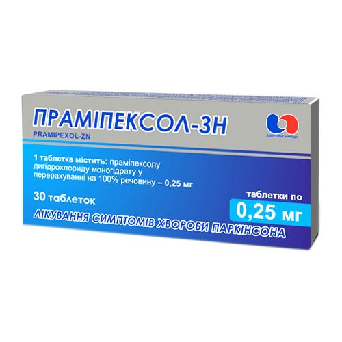 Праміпексол-ЗН 0,25 мг таблетки, 30 шт. в місті Перещепине : ціни, характеристика.  - фото №1 Праміпексол-ЗН 0,25 мг таблетки, 30 шт. в місті Перещепине : ціни, характеристика.