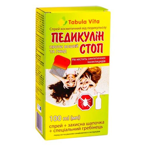 Педикулин Стоп Tabula Vita спрей от педикулеза с шапочкой и расческой 100 мл в городе Дрогобыч : цены, характеристики. - фото №1 Педикулин Стоп Tabula Vita спрей от педикулеза с шапочкой и расческой 100 мл в городе Дрогобыч : цены, характеристики.