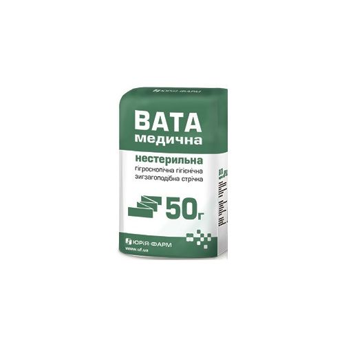Вата зиг-заг нестерильна Юрія-Фарм 50 г в місті Софіївка : ціни, характеристика.  - фото №1 Вата зиг-заг нестерильна Юрія-Фарм 50 г в місті Софіївка : ціни, характеристика.