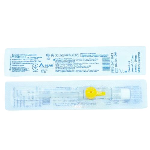 Катетер внутрішньовенний Igar Унофлон G24 (0,7 х 19 мм) №1 в місті Рахів : ціни, характеристика.  - фото №1 Катетер внутрішньовенний Igar Унофлон G24 (0,7 х 19 мм) №1 в місті Рахів : ціни, характеристика.