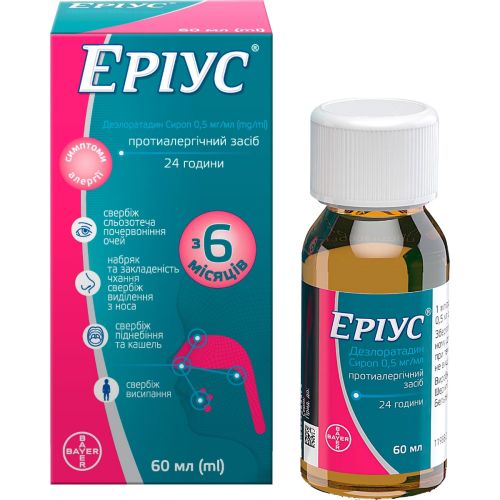 Эриус 0,5 мг/мл сироп 60 мл в городе Глобино : цены, характеристики.  - фото №1 Эриус 0,5 мг/мл сироп 60 мл в городе Глобино : цены, характеристики.