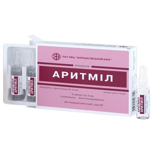Аритміл 50 мг/мл розчин для ін'єкцій ампули 3 мл №5  в місті Крюківщина : ціни, характеристика.  - фото №1 Аритміл 50 мг/мл розчин для ін'єкцій ампули 3 мл №5  в місті Крюківщина : ціни, характеристика.