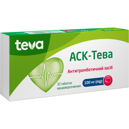 АСК-Тева 100 мг таблетки №30 в Киеве : цены, характеристики.  - фото №1 АСК-Тева 100 мг таблетки №30 в Киеве : цены, характеристики.