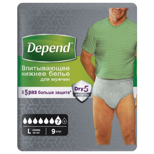 Труси урологічні Depend чоловічі L/XL 9x6 купити - фото №1 Труси урологічні Depend чоловічі L/XL 9x6 купити