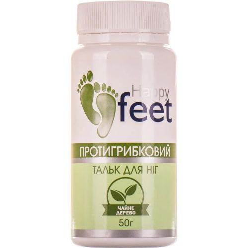 Тальк Happy Feet протигрибковий з чайним деревом для ніг 50 г в місті Глобине : ціни, характеристика.  - фото №1 Тальк Happy Feet протигрибковий з чайним деревом для ніг 50 г в місті Глобине : ціни, характеристика.