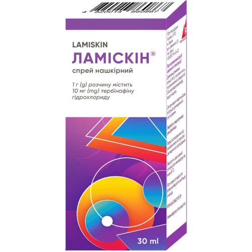 Ламіскін 10 мг/г спрей нашкірний 30 мл в аптеці - фото №1 Ламіскін 10 мг/г спрей нашкірний 30 мл в аптеці