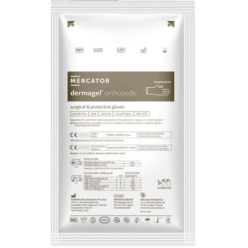 Рукавички хірургічні Mercator Medical Dermagel Orthopedic латексні без пудри р.7,5 стерильні, 1 пара в місті Канів : ціни, характеристика.  - фото №1 Рукавички хірургічні Mercator Medical Dermagel Orthopedic латексні без пудри р.7,5 стерильні, 1 пара в місті Канів : ціни, характеристика.