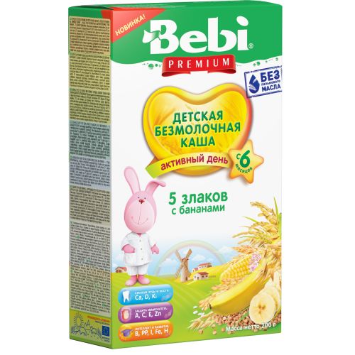 Каша безмолочная Bebi Premium 5 злаков с бананом 200 г в городе Софиевка : цены, характеристики.  - фото №1 Каша безмолочная Bebi Premium 5 злаков с бананом 200 г в городе Софиевка : цены, характеристики.