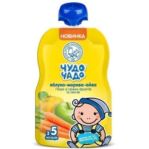 Пюре Чудо-Чадо из яблок, моркови и айвы с сахаром и витамином С 90 г в городе Вышгород : цены, характеристики.  - фото №1 Пюре Чудо-Чадо из яблок, моркови и айвы с сахаром и витамином С 90 г в городе Вышгород : цены, характеристики.