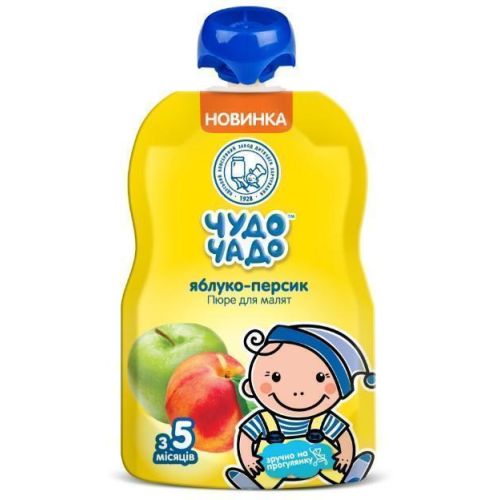 Пюре Чудо-Чадо из персиков и яблок с сахаром 90 г в городе Вышгород : цены, характеристики.  - фото №1 Пюре Чудо-Чадо из персиков и яблок с сахаром 90 г в городе Вышгород : цены, характеристики.