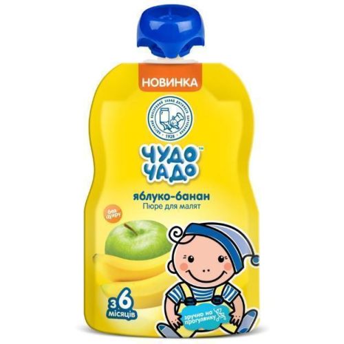 Пюре Чудо-Чадо из яблок и банана без сахара 90 г в городе Вышгород : цены, характеристики.  - фото №1 Пюре Чудо-Чадо из яблок и банана без сахара 90 г в городе Вышгород : цены, характеристики.