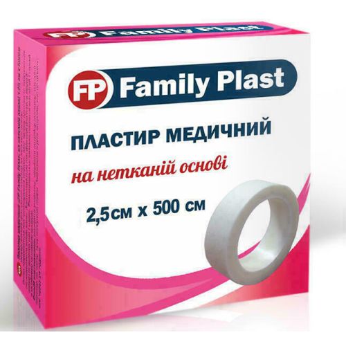 Пластырь Family Plast медицинский на нетканной основе 2,5 см х 500 см в городе Вышгород : цены, характеристики.  - фото №1 Пластырь Family Plast медицинский на нетканной основе 2,5 см х 500 см в городе Вышгород : цены, характеристики.