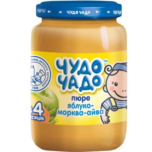 Пюре Чудо-Чадо из яблок, моркови и айвы с сахаром и витамином С 170 г в Киеве : цены, характеристики.  - фото №1 Пюре Чудо-Чадо из яблок, моркови и айвы с сахаром и витамином С 170 г в Киеве : цены, характеристики.