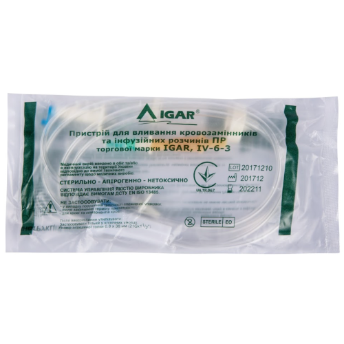 Система Igar інфузійна для вливання кровозамінників та інфузійних розчинів ПР №1 в місті Рахів : ціни, характеристика.  - фото №1 Система Igar інфузійна для вливання кровозамінників та інфузійних розчинів ПР №1 в місті Рахів : ціни, характеристика.