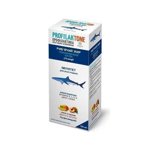 Профилактон Рыбий жир гренландской акулы сироп со вкусом манго и персика 165 мл в городе Софиевка : цены, характеристики.  - фото №1 Профилактон Рыбий жир гренландской акулы сироп со вкусом манго и персика 165 мл в городе Софиевка : цены, характеристики.