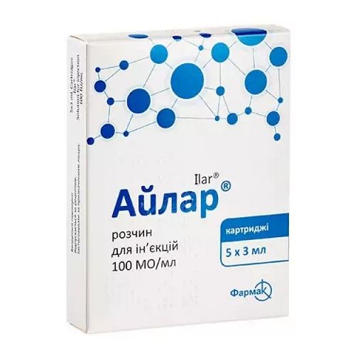 Айлар 100 МО/мл розчин для ін’єкцій картридж 3 мл №5 в місті Крюківщина : ціни, характеристика.  - фото №1 Айлар 100 МО/мл розчин для ін’єкцій картридж 3 мл №5 в місті Крюківщина : ціни, характеристика.