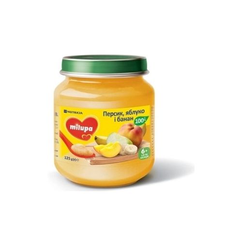 Пюре Milupa Яблуко Банан и Персик (з 6 місяців) 125 г в аптеці - фото №1 Пюре Milupa Яблуко Банан и Персик (з 6 місяців) 125 г в аптеці