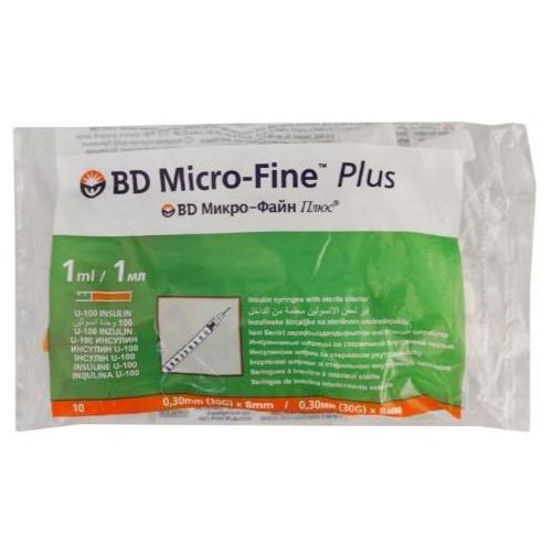 Шприц одноразовий інсуліновий U-100 Micro-Fine Plus (0.3х8) 30G 1 мл №10 в інтернет-аптеці - фото №1 Шприц одноразовий інсуліновий U-100 Micro-Fine Plus (0.3х8) 30G 1 мл №10 в інтернет-аптеці