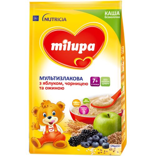 Каша Milupa безмолочна мультизлакова з яблуком, чорницею і ожиною, з 7 місяців, 170 г в місті Глобине : ціни, характеристика.  - фото №1 Каша Milupa безмолочна мультизлакова з яблуком, чорницею і ожиною, з 7 місяців, 170 г в місті Глобине : ціни, характеристика.