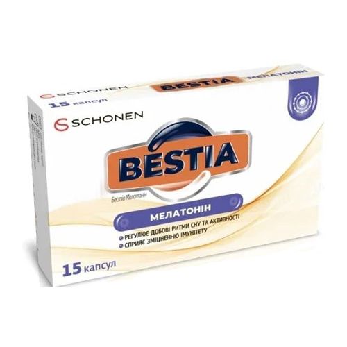 Бестіа (Bestia) Мелатонін капсули №15 купити - фото №1 Бестіа (Bestia) Мелатонін капсули №15 купити