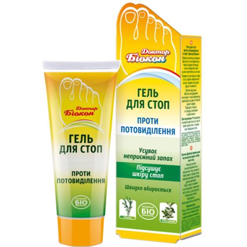 Гель для стоп Доктор Біокон проти потовиділення, 75 мл в місті Глобине : ціни, характеристика.  - фото №1 Гель для стоп Доктор Біокон проти потовиділення, 75 мл в місті Глобине : ціни, характеристика.