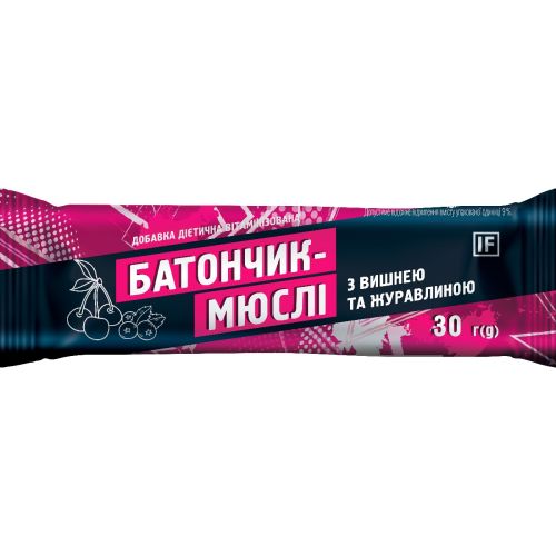 Батончик-мюслі з вишнею та журавлиною, 30 г ADD - фото №1 Батончик-мюслі з вишнею та журавлиною, 30 г ADD