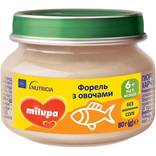Пюре Milupa овощно-рыбное Форель с овощами с 6 месяцев 80 г недорого - фото №1 Пюре Milupa овощно-рыбное Форель с овощами с 6 месяцев 80 г недорого