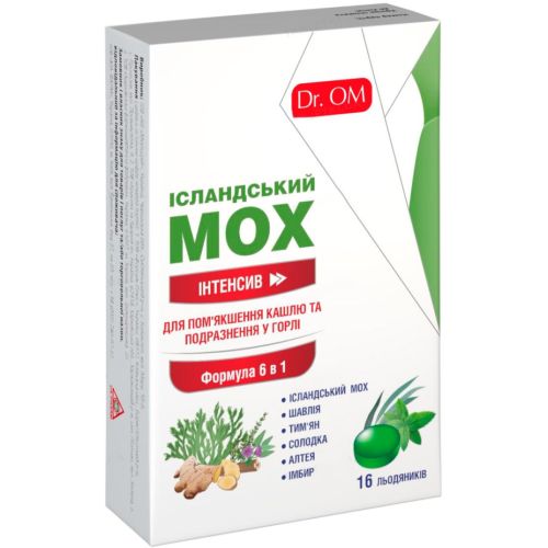 Ісландський Мох Dr. OM Інтенсив зі смаком м'яти та евкаліпта льодяники №16 в місті Львів : ціни, характеристика.  - фото №1 Ісландський Мох Dr. OM Інтенсив зі смаком м'яти та евкаліпта льодяники №16 в місті Львів : ціни, характеристика.