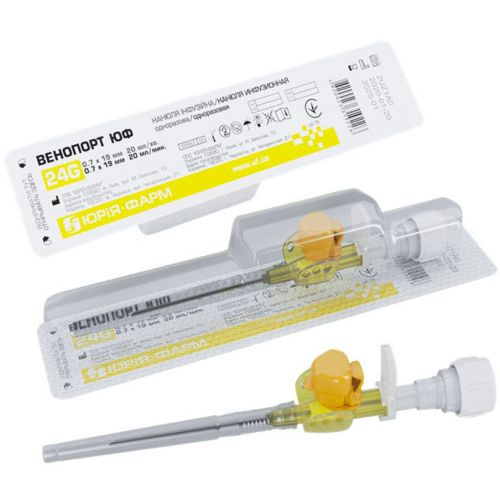 Канюля инфузионная Венопорт Плюс 24G (0,7 x 19 мм), желтый №1 в городе Канев : цены, характеристики.  - фото №1 Канюля инфузионная Венопорт Плюс 24G (0,7 x 19 мм), желтый №1 в городе Канев : цены, характеристики.