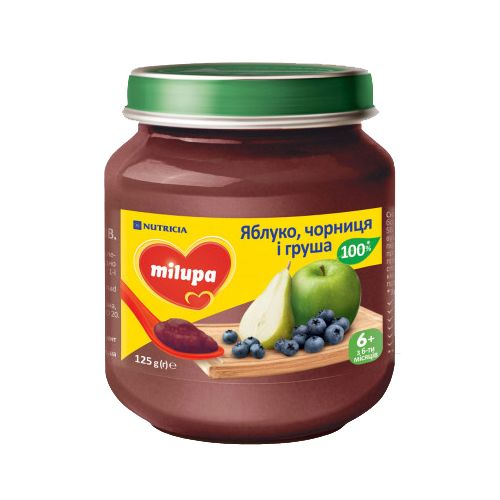 Дитяче пюре фруктове Milupa Яблуко Чорниця і Груша для дітей від 6 місяців, 125 г в місті Одеса : ціни, характеристика.  - фото №1 Дитяче пюре фруктове Milupa Яблуко Чорниця і Груша для дітей від 6 місяців, 125 г в місті Одеса : ціни, характеристика.