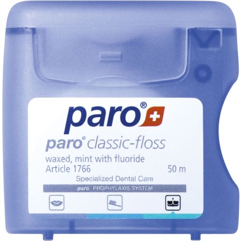 Зубна нитка Paro Swiss classic-floss вощена, з м'ятою та фторидом, 50 м в місті Глобине : ціни, характеристика.  - фото №1 Зубна нитка Paro Swiss classic-floss вощена, з м'ятою та фторидом, 50 м в місті Глобине : ціни, характеристика.