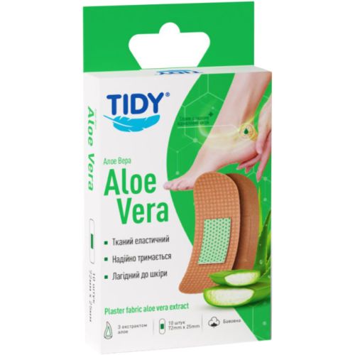 Пластырь медицинский Tidy Алоэ Вера бактерицидный на тканевой основе, 72 мм x 25 мм №10 в городе Софиевка : цены, характеристики.  - фото №1 Пластырь медицинский Tidy Алоэ Вера бактерицидный на тканевой основе, 72 мм x 25 мм №10 в городе Софиевка : цены, характеристики.