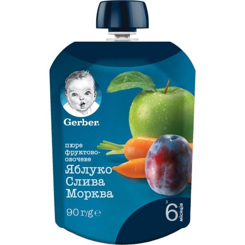 Пюре фруктово-овочеве Gerber Яблуко слива морква, 90 г в місті Хмельницький : ціни, характеристика.  - фото №1 Пюре фруктово-овочеве Gerber Яблуко слива морква, 90 г в місті Хмельницький : ціни, характеристика.