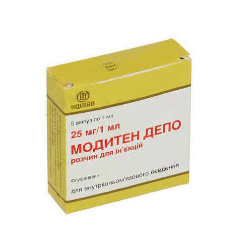 Модитен-депо 25 мг/1 мл раствор для инъекций 1мл ампулы №5  в городе Канев : цены, характеристики.  - фото №1 Модитен-депо 25 мг/1 мл раствор для инъекций 1мл ампулы №5  в городе Канев : цены, характеристики.