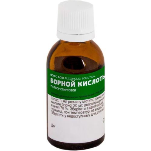 Борна кислота 2% розчин спиртовий флакон 25 мл  в місті Первомайськ : ціни, характеристика.  - фото №1 Борна кислота 2% розчин спиртовий флакон 25 мл  в місті Первомайськ : ціни, характеристика.
